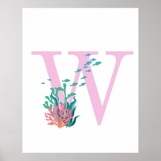 Initiaal W Monogram Roze Blauwgroen Poster aan de  (Voorkant)
