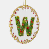 initiaal W monogrammed kerstversiering - cirkel Keramisch Ornament (Rechts)