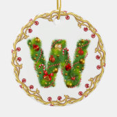 initiaal W monogrammed kerstversiering - cirkel Keramisch Ornament (Voorkant)