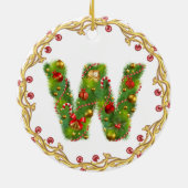 initiaal W monogrammed kerstversiering - cirkel Keramisch Ornament (Achterkant)