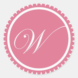 Initiaal W princess roze monogram, partij voor bez Ronde Sticker