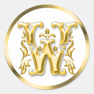 Initiaal W ronde Sticker in goud