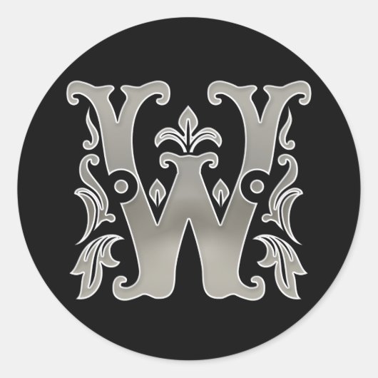 Initiaal W Ronde Sticker in zilver (Voorkant)