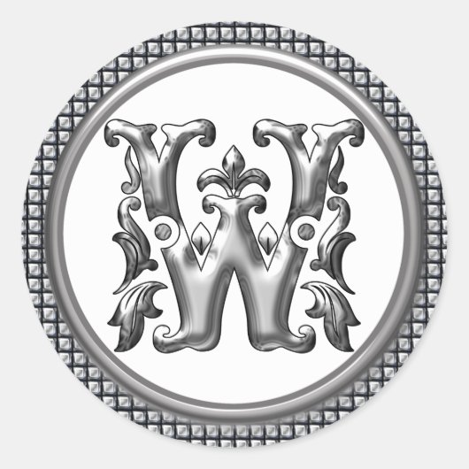 Initiaal W Ronde Sticker in Zilver (Voorkant)
