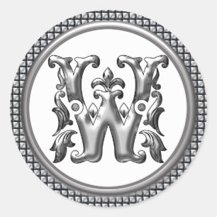 Initiaal W Ronde Sticker in Zilver