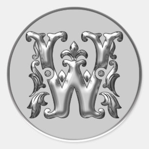 Initiaal W Ronde Sticker in zilver