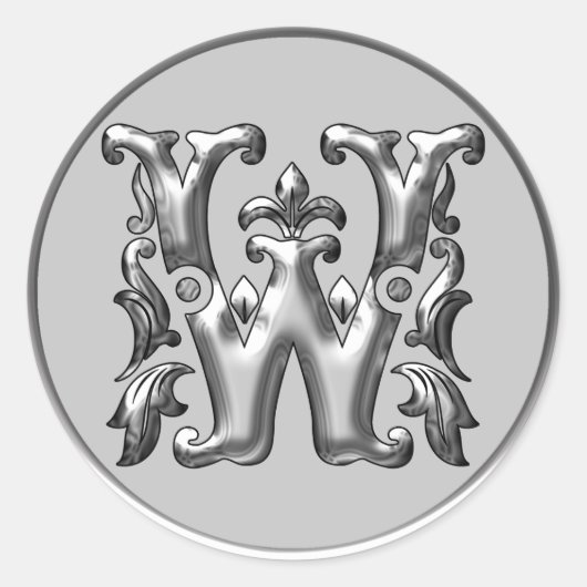 Initiaal W Ronde Sticker in zilver (Voorkant)