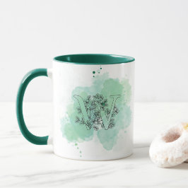 Initiaal W Waterverf Monogram Groen Botanisch Mok