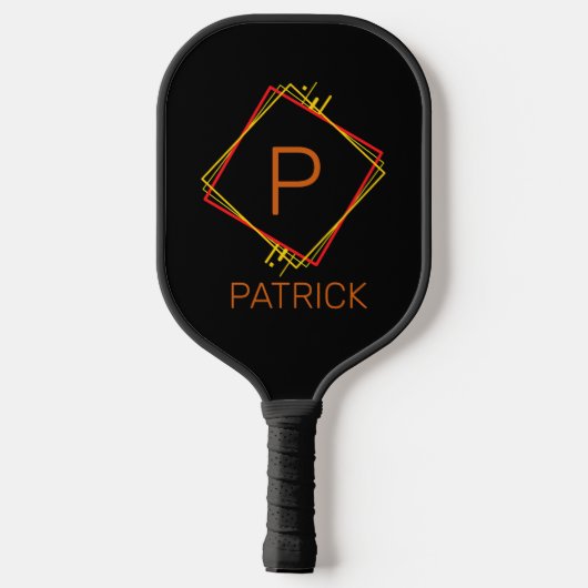 Initiaal wijzigen, naam rood geel vierkant zwart t pickleball paddle (Achterkant)