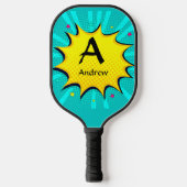 Initiaal wijzigen, naam toevoegen, Pop Art Aqua Bl Pickleball Paddle (Voorkant)
