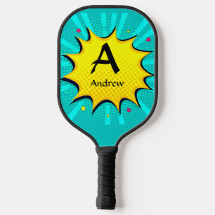 Initiaal wijzigen, naam toevoegen, Pop Art Aqua Bl Pickleball Paddle