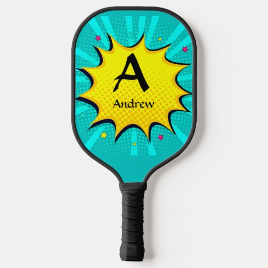 Initiaal wijzigen, naam toevoegen, Pop Art Aqua Bl Pickleball Paddle (Achterkant)