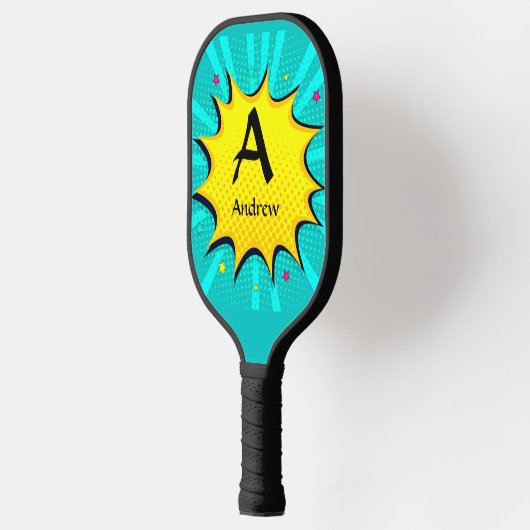 Initiaal wijzigen, naam toevoegen, Pop Art Aqua Bl Pickleball Paddle (Links)