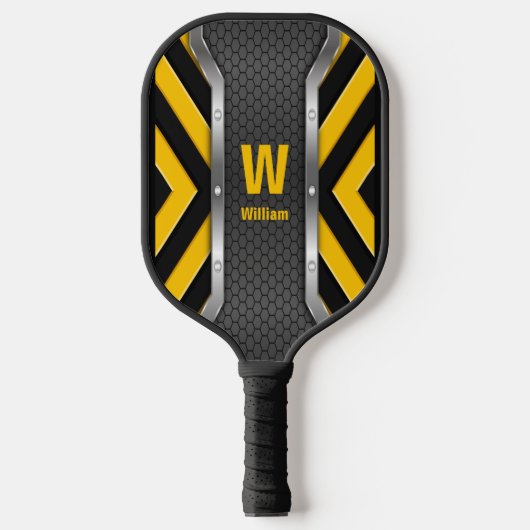 Initiaal wijzigen, naam toevoegen, zwart-wit met v pickleball paddle (Voorkant)
