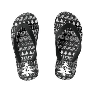 Initiaal - Witte/Zwarte kerstlettertypepatroon Kinder Teenslippers