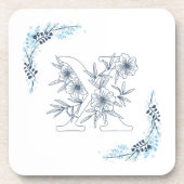 Initiaal "X" Blauw Monogram Kalm Bloemen Bier Onderzetter (Voorkant)