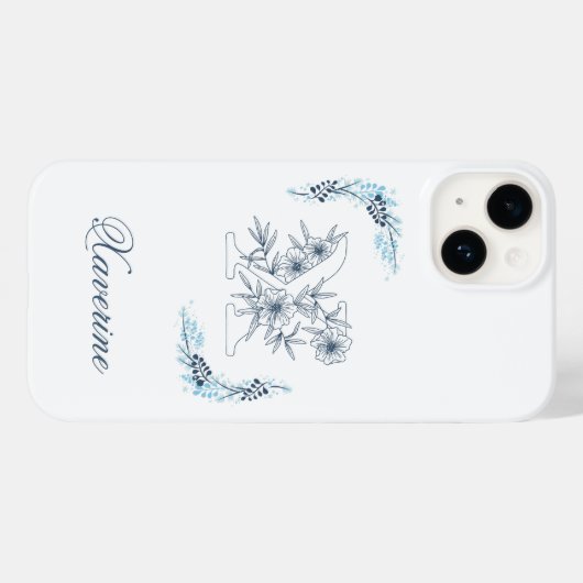 Initiaal "X" Blauw Monogram Kalm Bloemen Case-Mate iPhone Case (Achterkant (horizontaal))