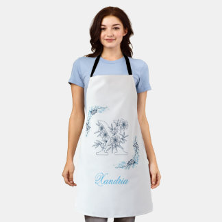 Initiaal "X" Blauw Monogram Kalm Bloemen Schort