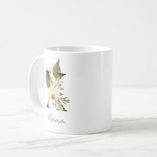 Initiaal X Boho Floral Orchid Greenery Aangepaste  Koffiemok (Voorkant links)