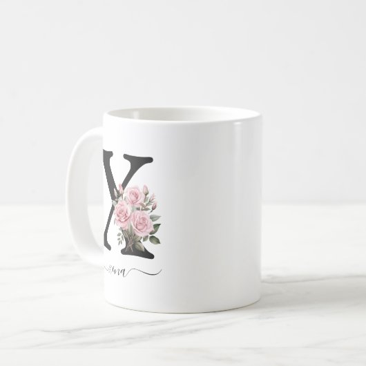 Initiaal x Monogram Bloembloem Roze Rozen Mok (Voorkant links)