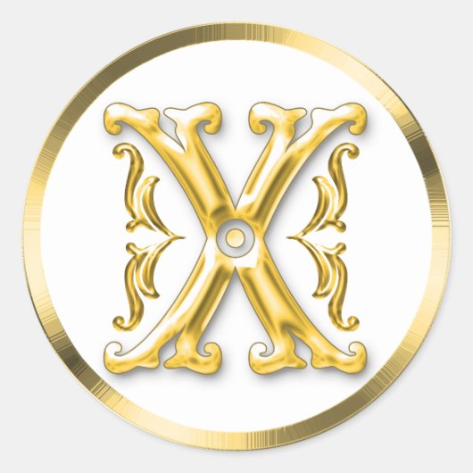 Initiaal X ronde Sticker in goud (Voorkant)