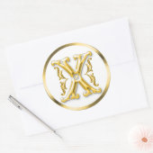 Initiaal X ronde Sticker in goud (Envelop)