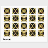 Initiaal X Vierkante Sticker in Goud (Vel)