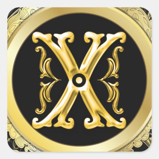 Initiaal X Vierkante Sticker in Goud (Voorkant)