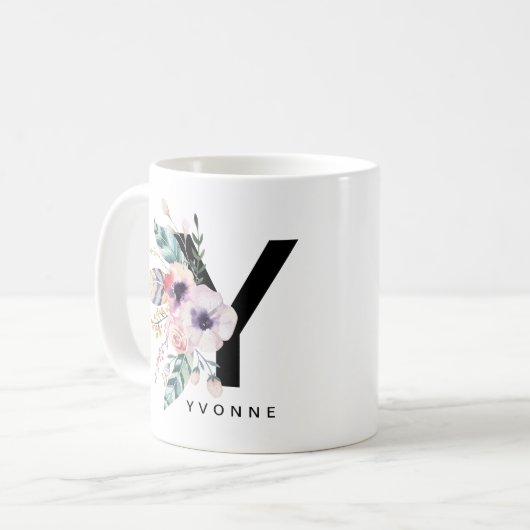 Initiaal "Y" Alphabet Mok Monogram Boho Waterverf (Voorkant links)