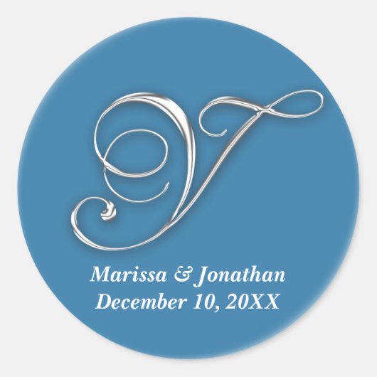 Initiaal Y blauw monogram douanenaam gunstiger zeg Ronde Sticker (Voorkant)