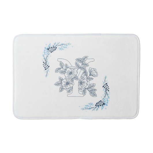 Initiaal "Y" Blauw Monogram Kalm Bloemen Badmat (Voorkant)
