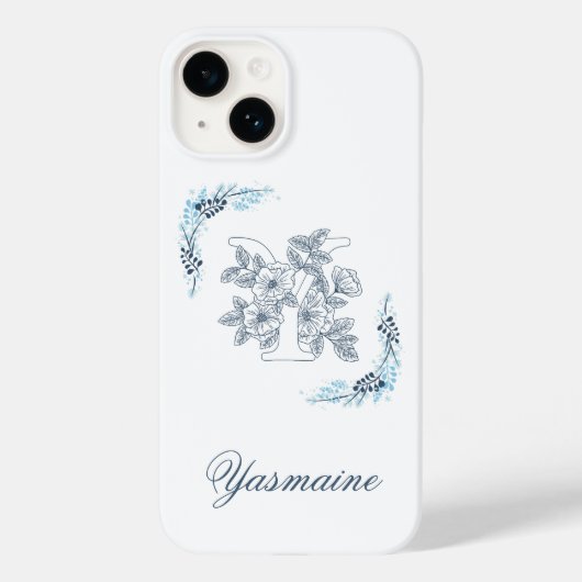 Initiaal "Y" Blauw Monogram Kalm Bloemen Case-Mate iPhone Case (Achterkant)