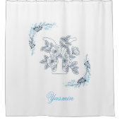 Initiaal "Y" Blauw Monogram Kalm Bloemen Douchegordijn (Voorkant)