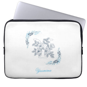 Initiaal "Y" Blauw Monogram Kalm Bloemen Laptop Sleeve