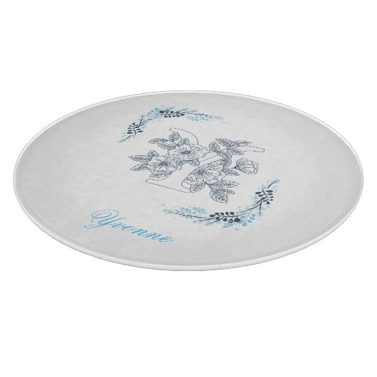 Initiaal "Y" Blauw Monogram Kalm Bloemen Snijplank (Hoek)