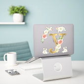 Initiaal Y Gold Blush Peony Roos Bloemen Waterverf Sticker (Laptop op bureau)