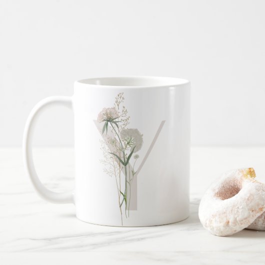 Initiaal Y Met Zachte kleur bloem Koffie Mok (Met donut)