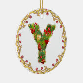 initiaal Y monogrammed kerstversiering - cirkel Keramisch Ornament (Rechts)