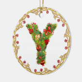 initiaal Y monogrammed kerstversiering - cirkel Keramisch Ornament (Links)