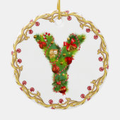 initiaal Y monogrammed kerstversiering - cirkel Keramisch Ornament (Achterkant)