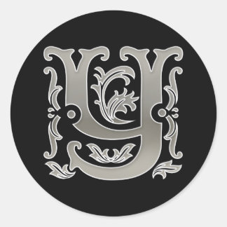 Initiaal Y Ronde Sticker in zilver