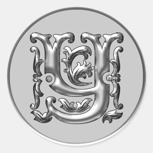 Initiaal Y Ronde Sticker in zilver (Voorkant)