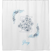 Initiaal "Z" Blauw Monogram Kalm Bloemen Douchegordijn (Voorkant)