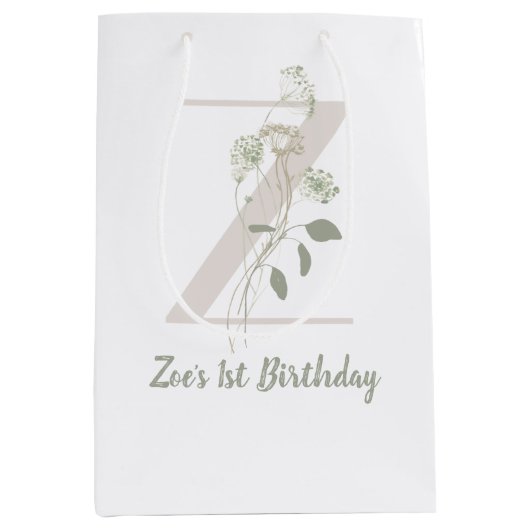 Initiaal Z met zachte kleurenbloem Aangepast Medium Cadeauzakje (Voorkant)