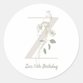Initiaal Z met zachte kleurenbloem Aangepast Ronde Sticker