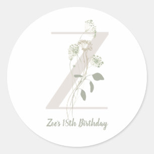 Initiaal Z met zachte kleurenbloem Aangepast Ronde Sticker