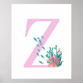 Initiaal Z Monogram Roze Blauwgroen Poster aan de 