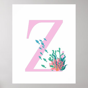 Initiaal Z Monogram Roze Blauwgroen Poster aan de 