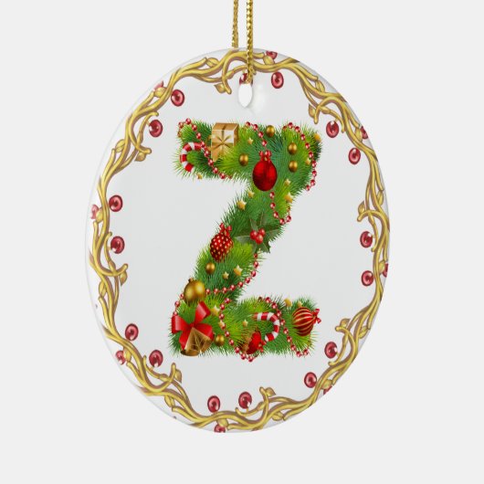initiaal Z monogrammed kerstversiering - cirkel Keramisch Ornament (Rechts)