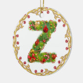initiaal Z monogrammed kerstversiering - cirkel Keramisch Ornament (Links)